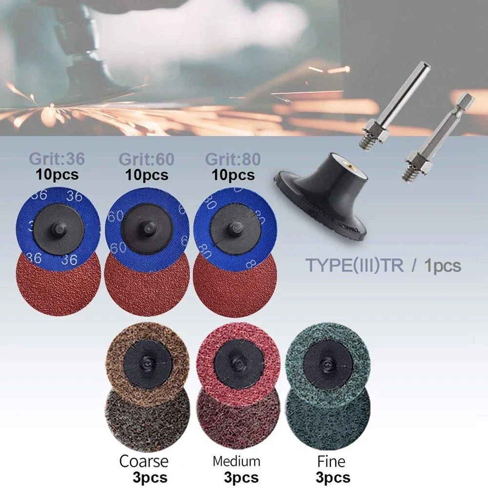 40 Pack 2 inch Quick Change Discs Sanding Discs with 1/4 Inch Disc Pad Holder for Die Grinder Rust Paint Removal Accessories