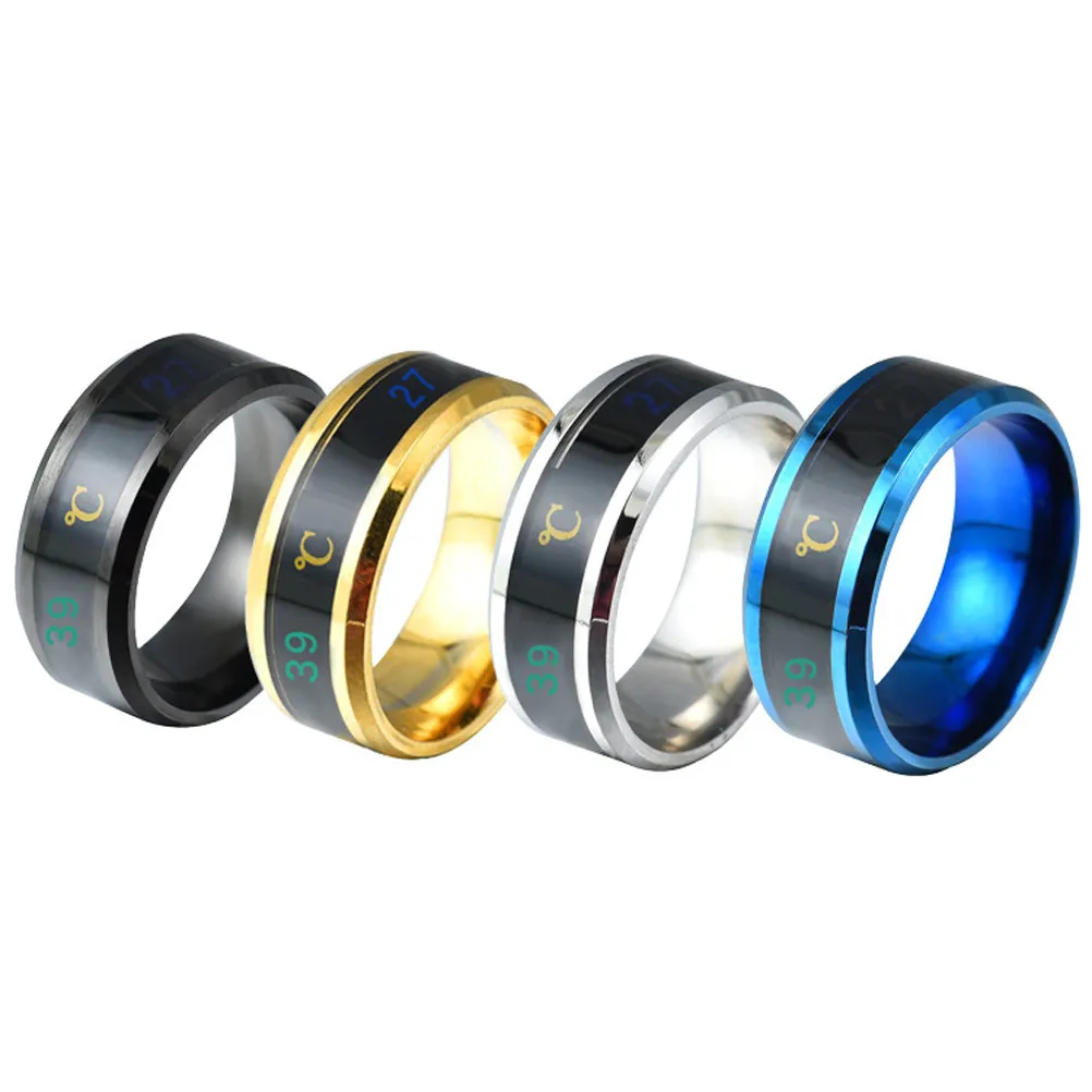 Couple Mood Ring Titanium Steel Temperature Color Changing Number Design Rust Resistant Finger Jewelry