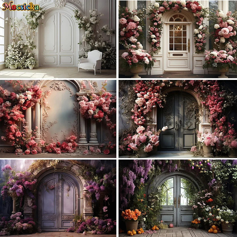 Colorful Flowers Background Wall Arch Door Decor Wedding Bride Show Backdrop Photobooth Girl Birthday Art Portrait Studio Banner