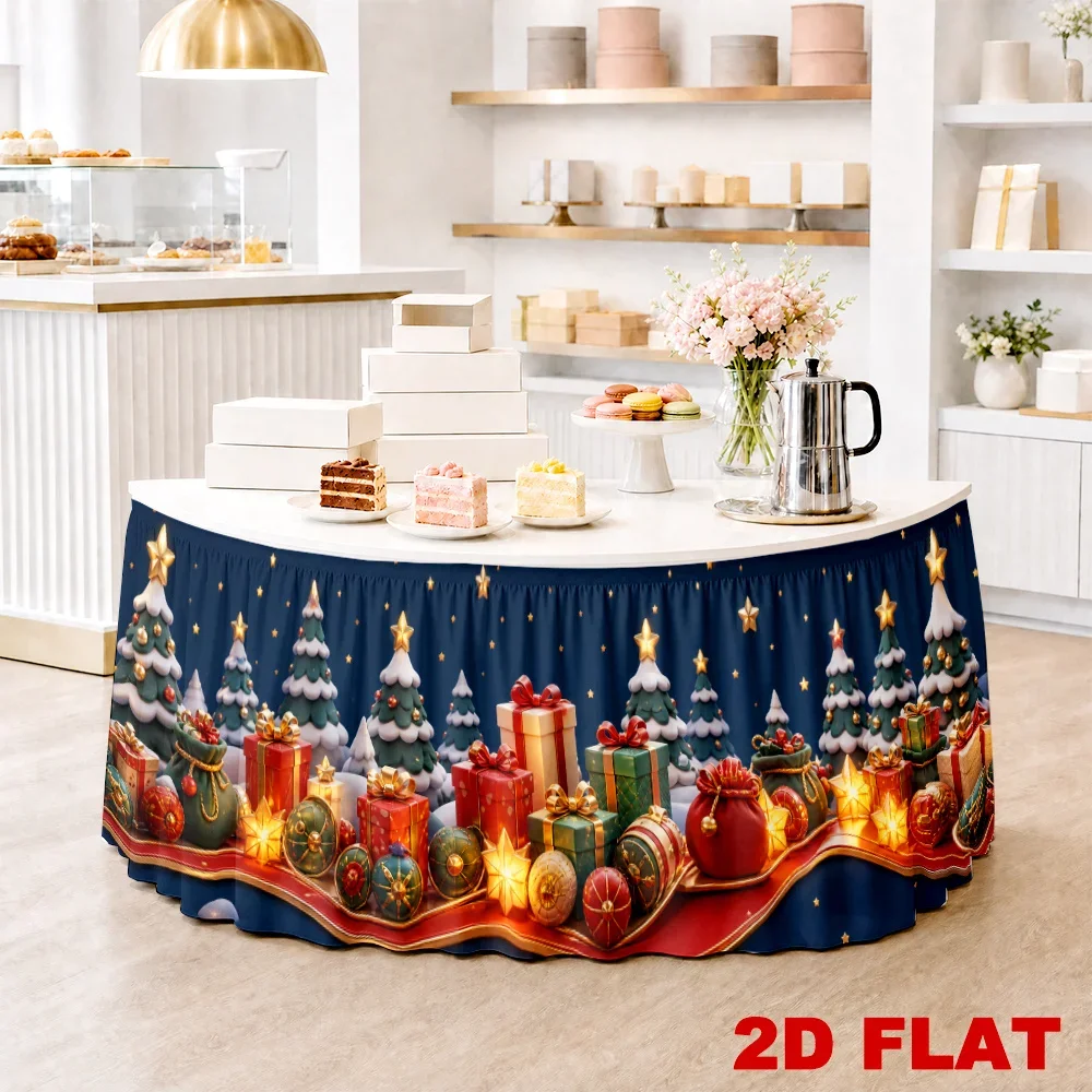 2D flat Christmas tree and gift table skirt, 1-piece set, back-to-school season, wedding, Halloween