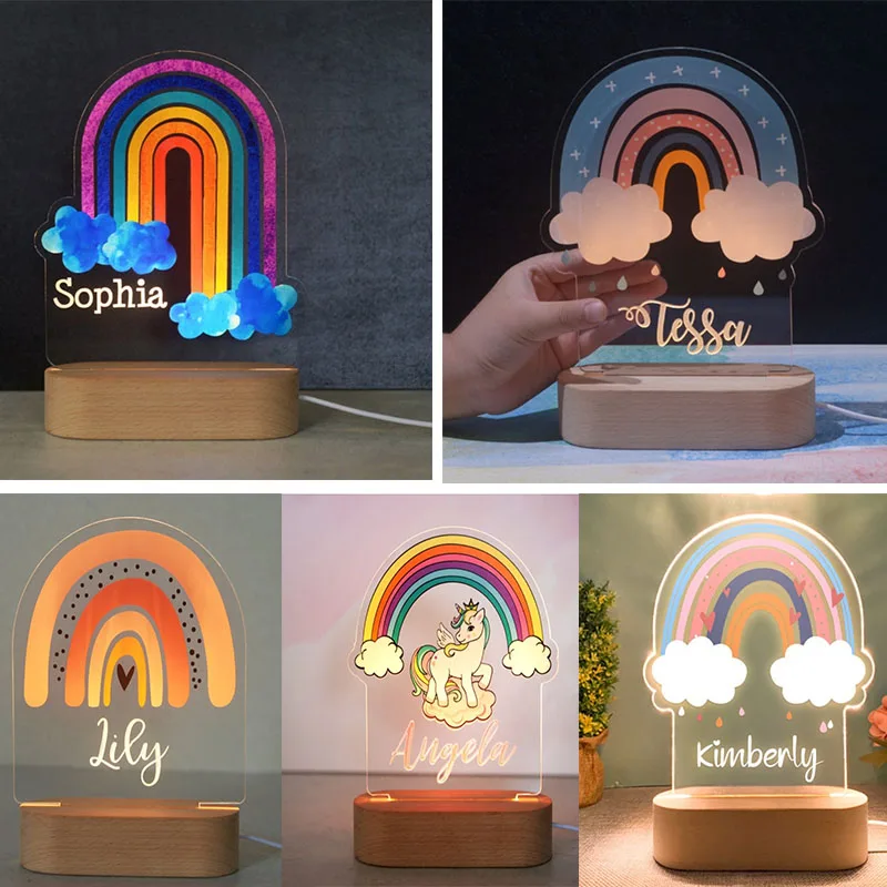 

Rainbow Nursery Custom Birthday Gift Personalized Kids Nightlight Colorful Cloud Decor Room Baby Announcement Newborn Xms Gift