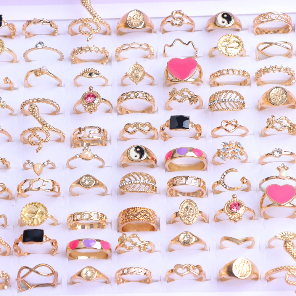 20/30/50 قطعة/الوحدة موضة جديدة سحر أنيقة البوهيمي حجر الراين خواتم الاصبع للنساء مزيج نمط مجوهرات هدايا الحفلات اكسسوارات