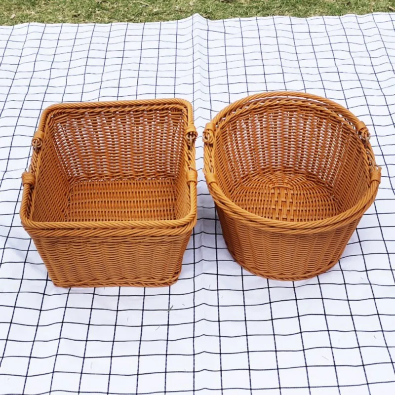 Picnic Basket Imitation Rattan Hand-woven Storage Baskets Supermarket Shopping Basket Outdoor Pastoral Pick Baskets Home Storage