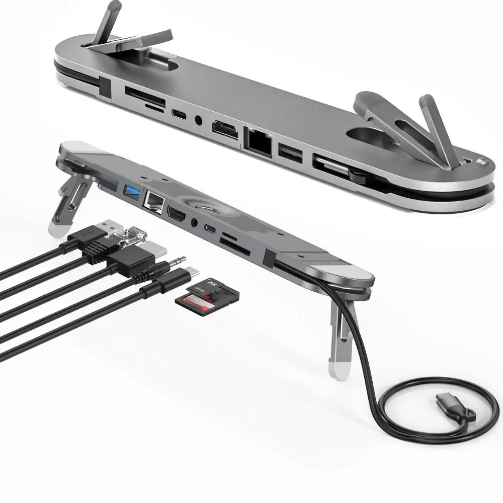Professional 7 in 1 Laptop Docking Station Stand 4K HD Gigabit Ethernet USB C Hub TF Reader Fast Charging Expander