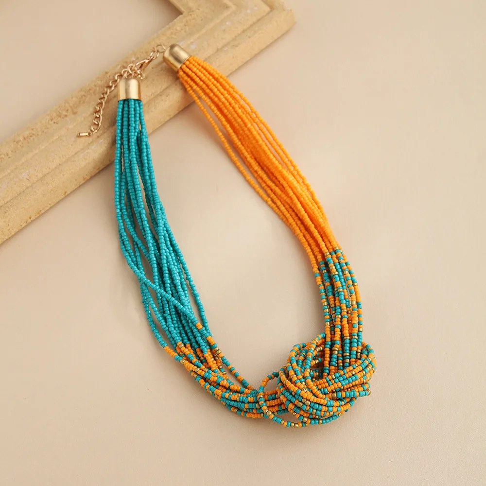 

Ожерелье из бисера, оригинальность, Chroma, завязывающийся узел, ручное вязание, регулируемый прилив, простое многослойное богемное женское ожерелье из рисовых бусин