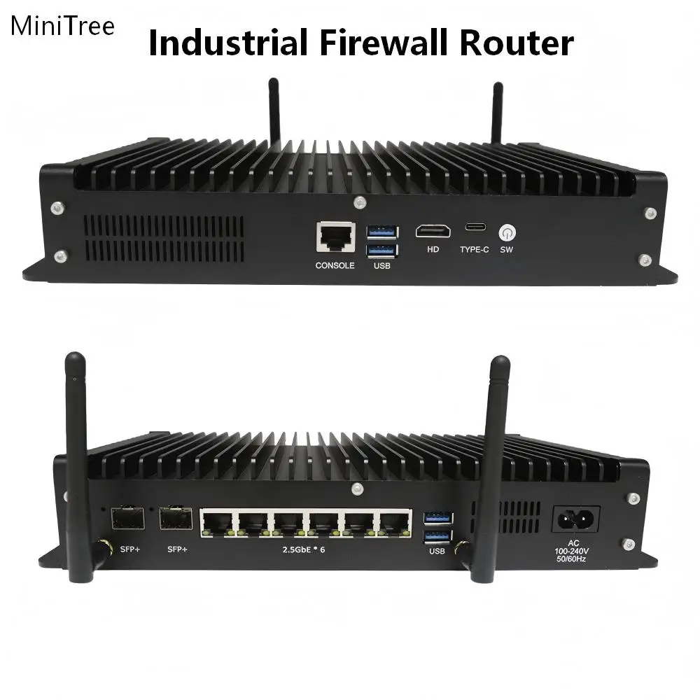 Fanless Mini Firewall Router 6x2.5G+2x10G SFP Core I3 1215U I5 1235U Industrial Pfsense Gateway/Network Server/Proxmox Host