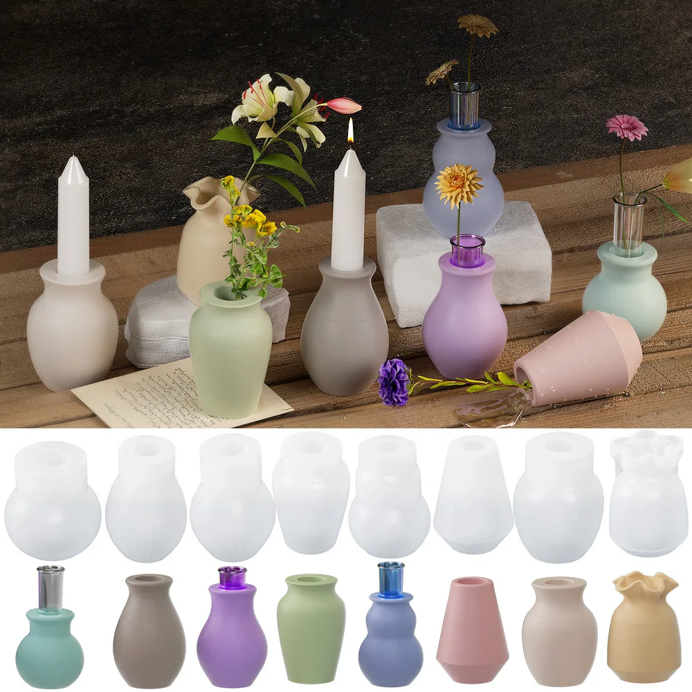 New Round Mouth Vase Silicone Mold DIY Concrete Candle Holder Flowerpot Resin Molds Candlestick Ornament Making Craft Gifts
