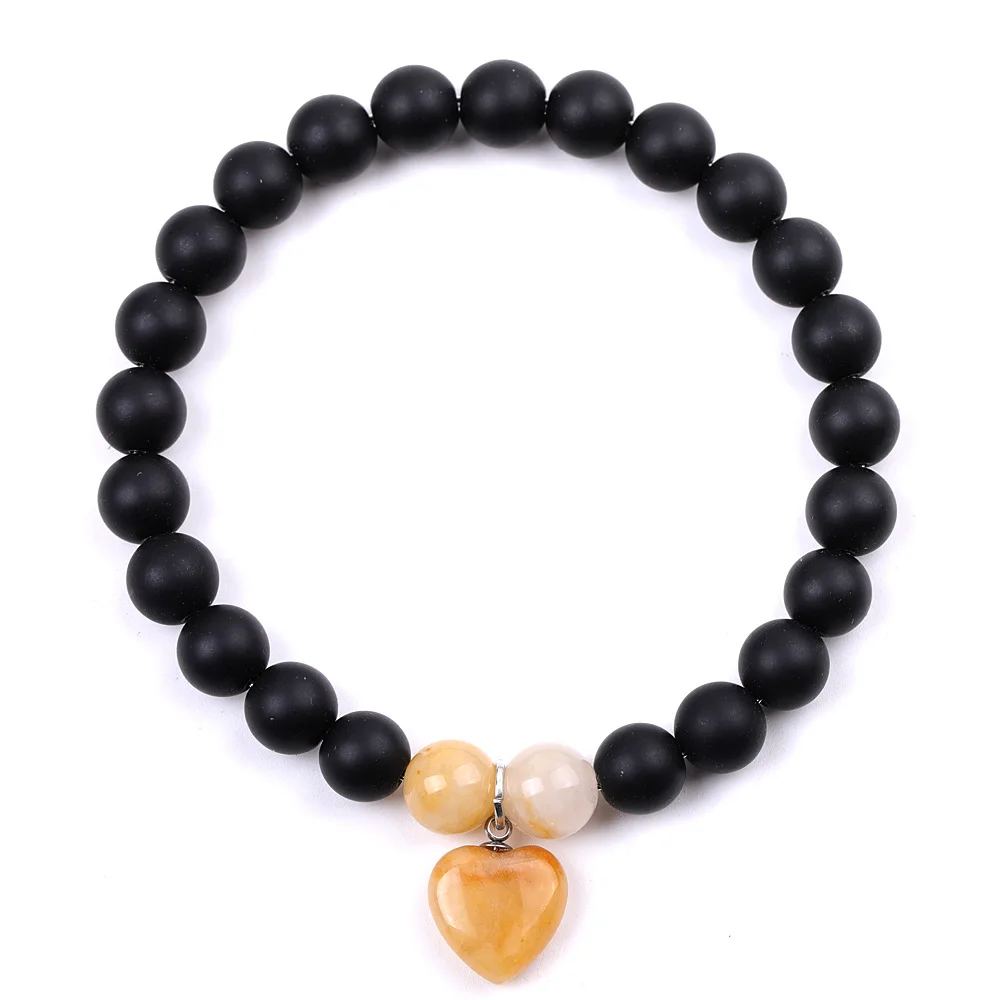 8mm Black Matted Bead Bracelet Love Heart Charms Chakra Stone Elasticity Bracelet for Women Men Jewelry Free Drop Shipping