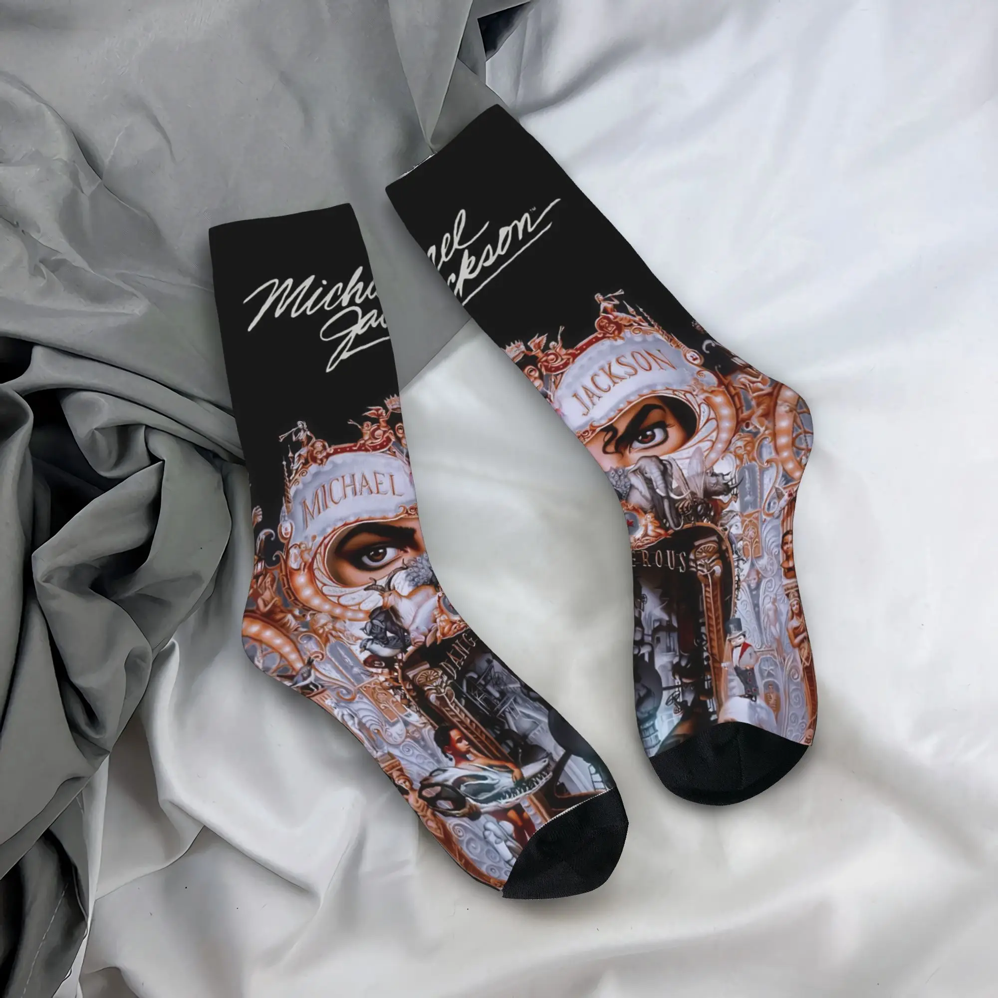 

MJ Michael Jackson Socks Men's Women's Polyester Fashion Socks Harajuku Spring Summer Autumn Winter Middle Tube Socks Gift