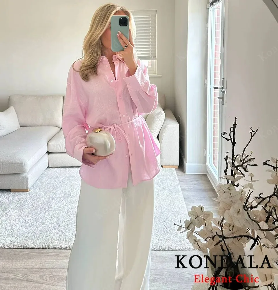

Fall Women Casual Butter Yellow Shirt Loose Lace up Oversized Shirts Pink 2025 New Spring Summer Fashion Holidays Daily Shirt