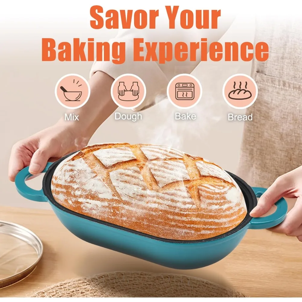 Enameled Cast Iron Sourdough Bread Pan, 5 Quart Loaf Pan with Lid, Oval Dutch Oven for Homemade Bread Baking, Perfect for Baking