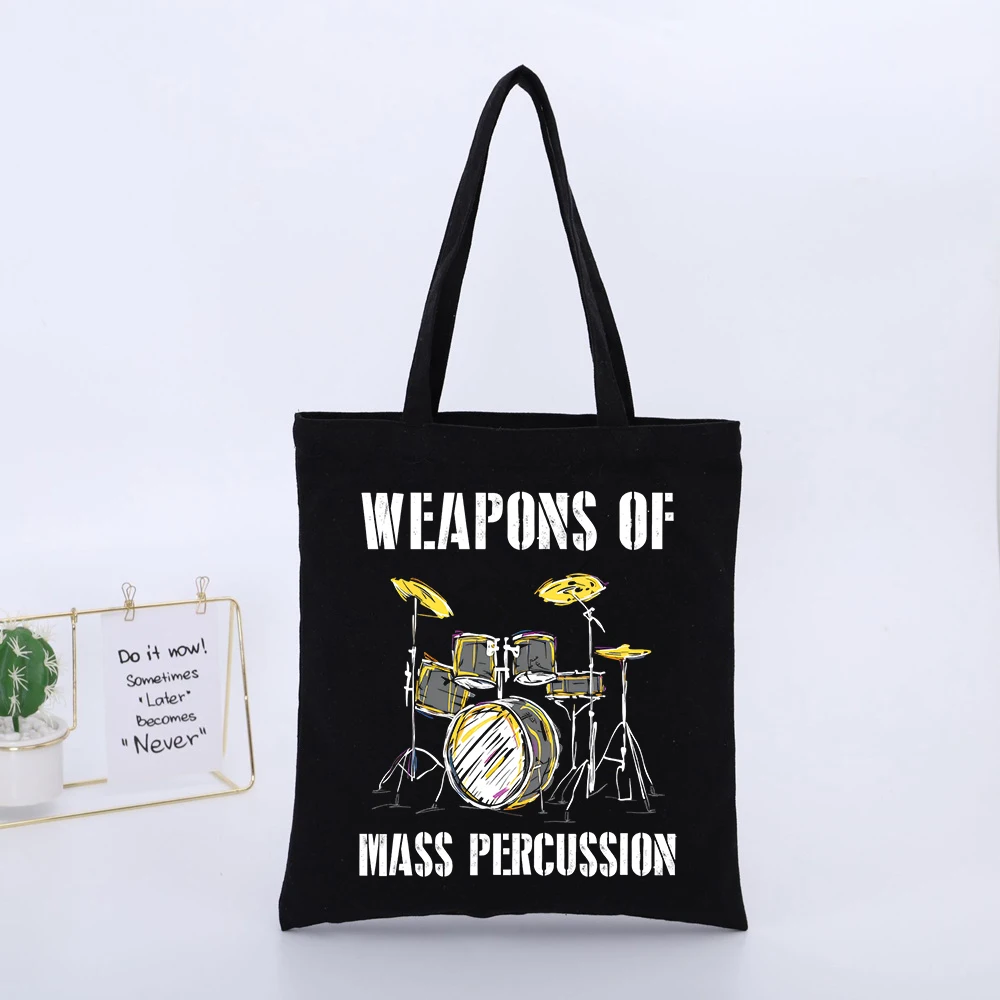 Drum Set Graphic Canvas Tote Bag with Typography Print, Casual Style for Daily Use and Music Enthusiasts
