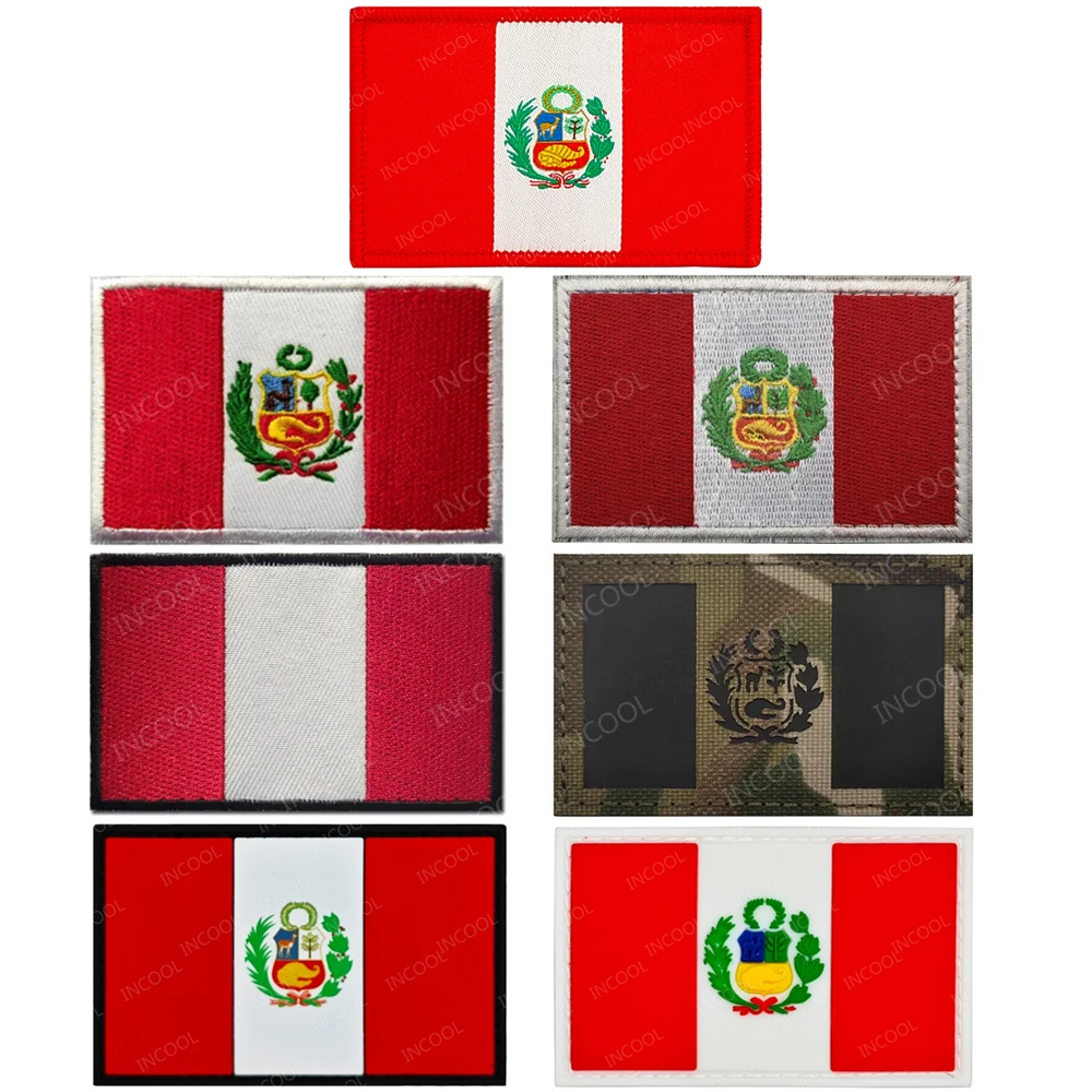 Peru IR Reflective Flag Patches Embroidered PVC Rubber Peruvian Decorative Armband Shoulder Patch For Clothing Cap