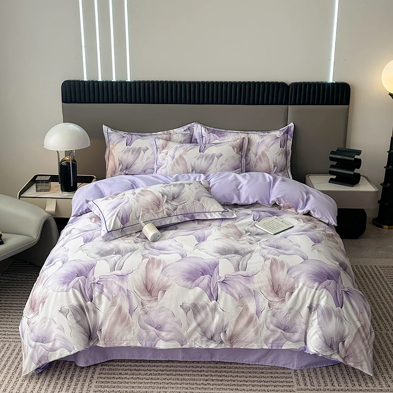 

Botanical Purple Calla Lilies Floral Duvet Cover Queen/King Watercolor Flower Quilt Cover Cotton Bedding Set with 2 Pillow Shams