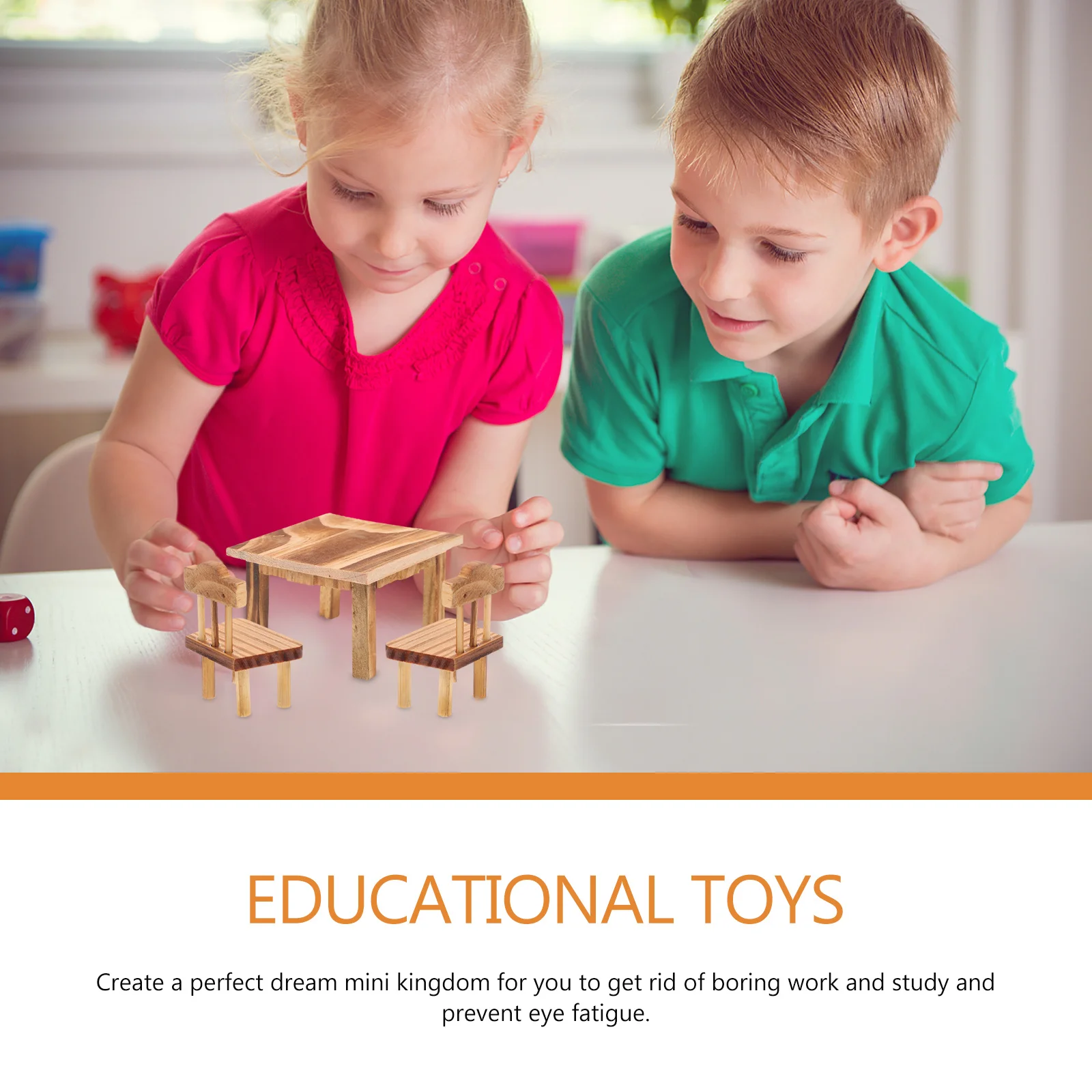 مجموعة أثاث خشبي صغير ديكور كرسي الطاولة الرجعية لغرفة المكتب، ألعاب لعب الأدوار التعليمية، تأثيث المحاكاة