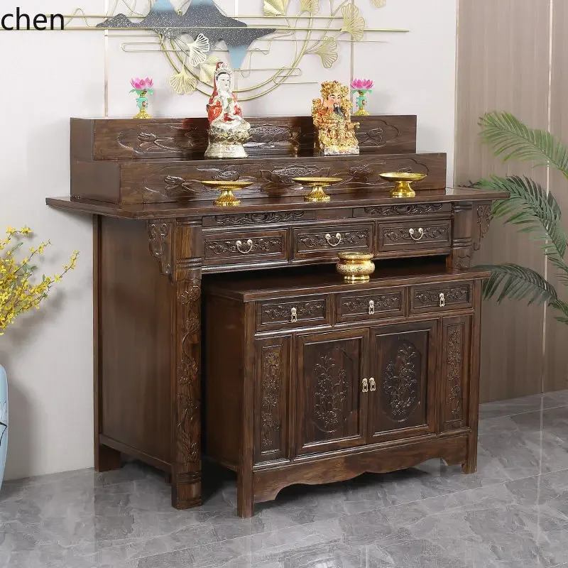 

r5.21 Offering Incense Case Home Worship Table Buddha Shrine Altar Solid Wood Three-Layer Buddha Table Offering Table