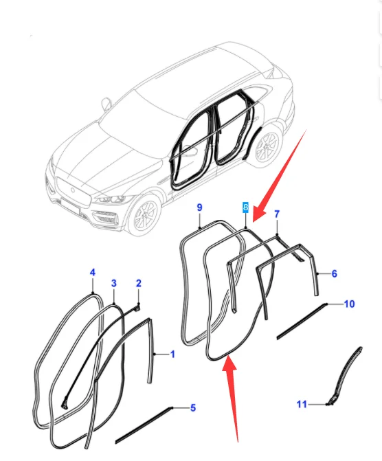 T4A1231 REAR  DOOR WEATHERSTRIP SEAL FOR JAGUAR F-PACE