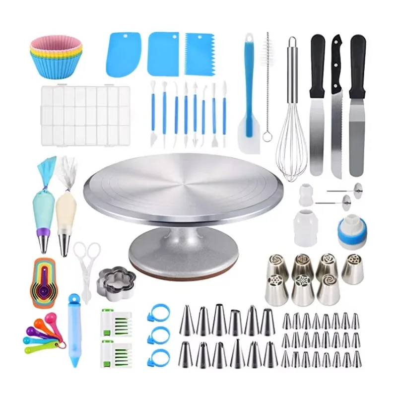 Cake Decorating Supplies Kit 120 Pieces Aluminum Locking Rotary Wheel Holder Pastry Bag Pro Baking Tools