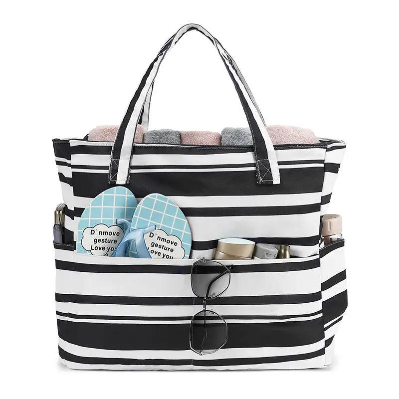 Bolsa de viaje para natación al aire libre de gran capacidad con bolsillo a rayas con cremallera bolso a prueba de arena bolsa de piscina bolsa de playa impermeable para mujer