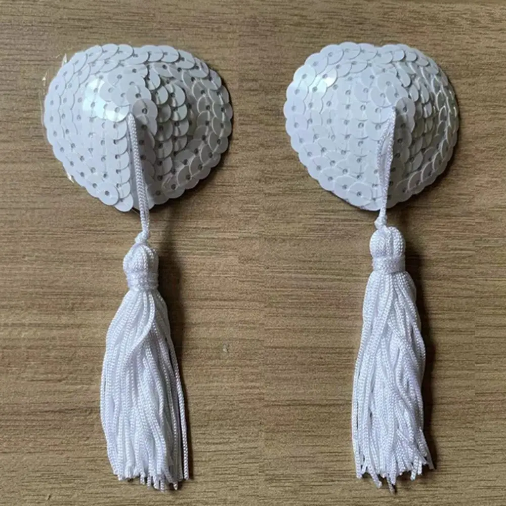 1 Pair Sexy Sequin Heart Shape Bra Breast Bra Tassel Nipple Covers Self Adhesive Women Lingerie