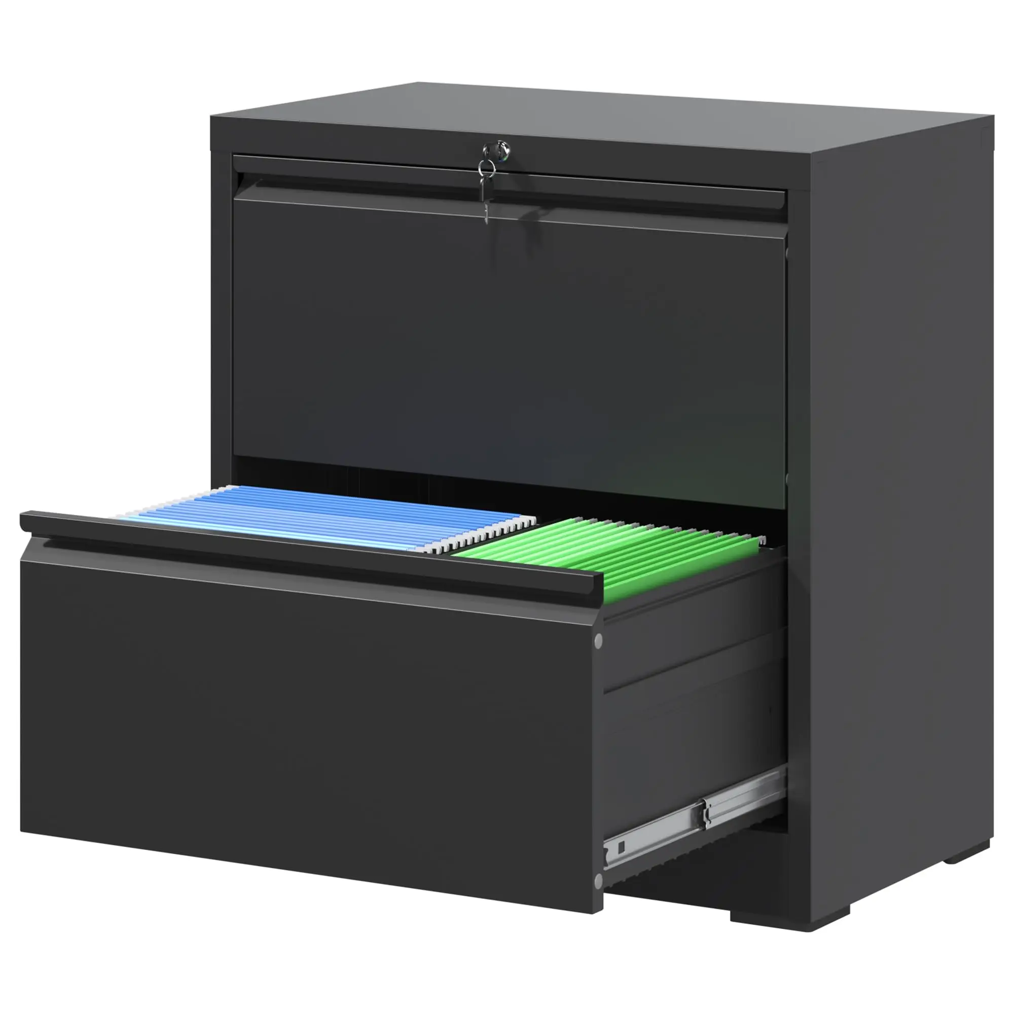 Lateral Metal File Cabinets 2 Drawers,Black Locking Filing Cabinet