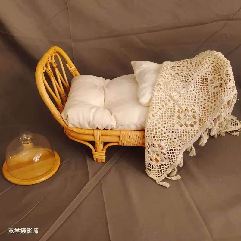 1pc Vintage Handmade Newborn Photography Basket Baby Doll Bed Props Boys & Girls Studio Photo Shoot Portrait Session Tool