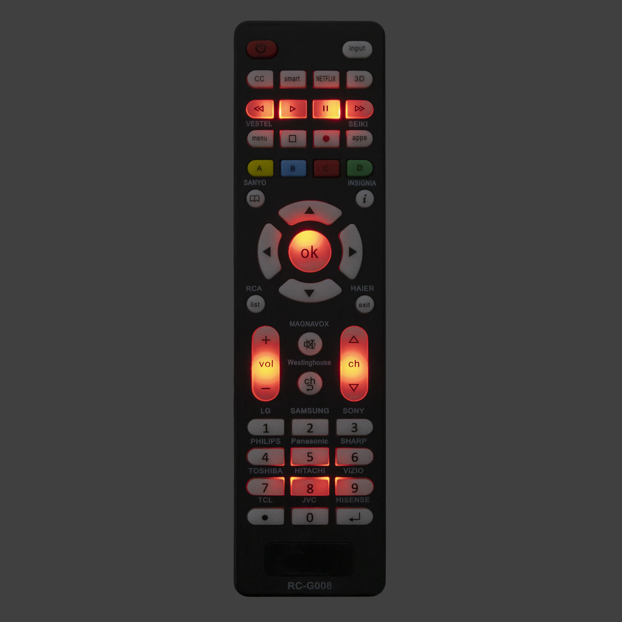 جهاز تحكم عن بعد بديل RC-G008 عالمي للتلفزيون الذكي وسامسونج وسوني هايسنس TCL شارب فيليبس JVC وستنجهاوس مع إضاءة خلفية