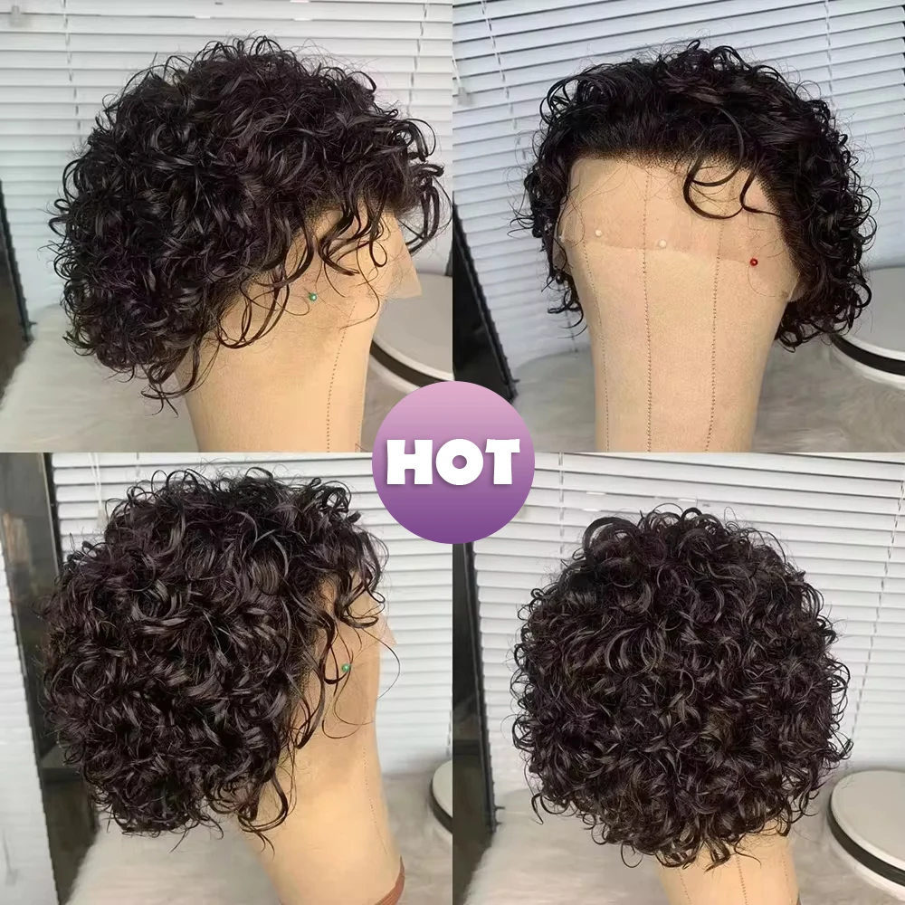 Wig Bob keriting Pixie rambut warna alami 13x4 Wig Bob pendek Wig Bob keriting Afro 13x1 Wig renda depan garis rambut sudah ditanami