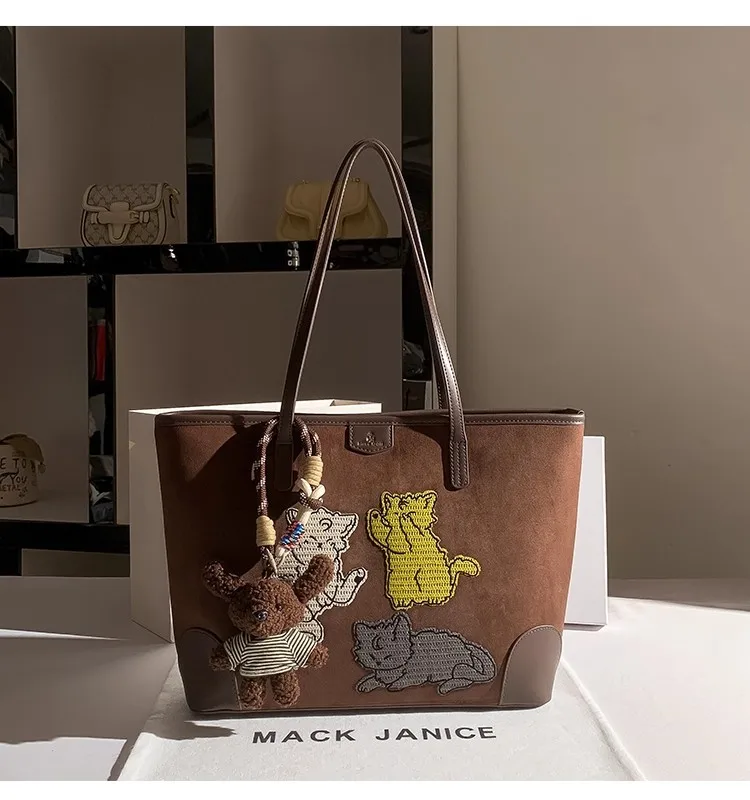 

Fashion Embroidery Cute Cat Women Handbag High Quality Large Capacity Casual Tote Bag Luxury Clutch Purse Female Shoulder Bag