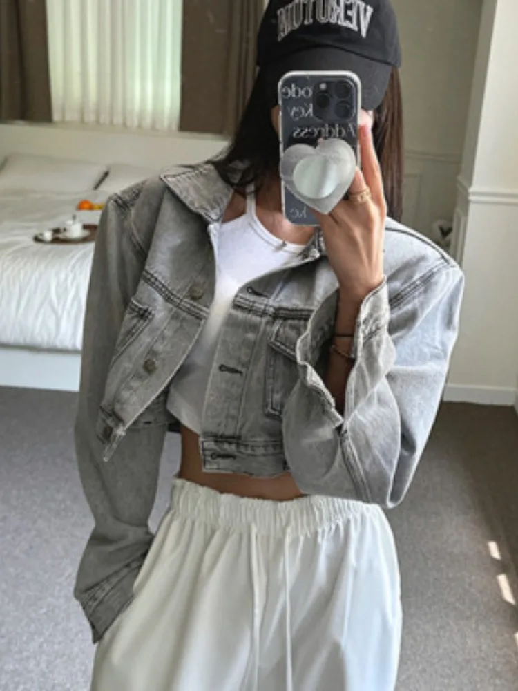 

Винтажная кожаная бирка Waed, свободный крой, джинсовый джинсовый джинсовый топ для женщин, повседневный универсальный топ на весну и осень