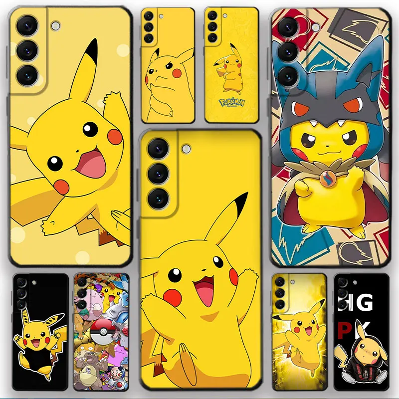 Pokemon Pikachu Shell Case for Samsung Galaxy S10 S8 S21 S7 S10e S22 Ultra 5G S21 Plus S20 FE S9 S10Plus Black Soft Cover