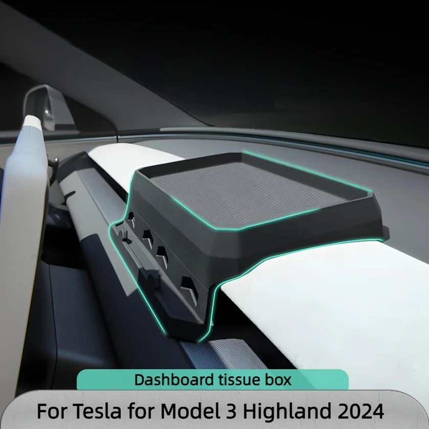 

For Tesla Model 3 Highland 2024 Dashboard Removable Tissue Storage Tray Car Glasses Holder Clips