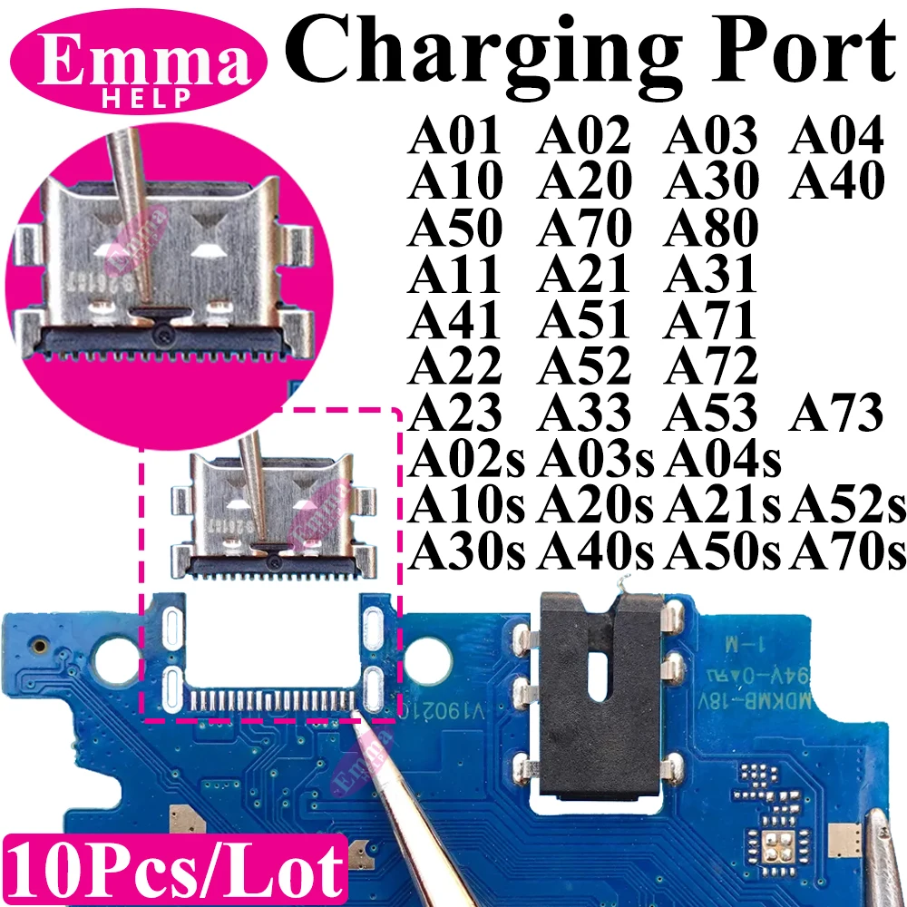 10Pcs Original Charging Port for Samsung A12 A10s A21s A11 A20s A22 A32 A33 A01 A30s A31 A51 A50s A71 A70s A52 A72 Connector Pin