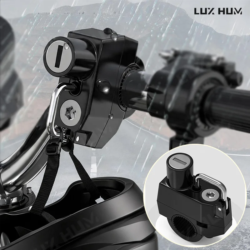 Universal Motorcycle Helmet Lock Anti-theft Security Hook 22-28mm Handlebar Rustproof Padlock for Bike Electric Scooter with Key