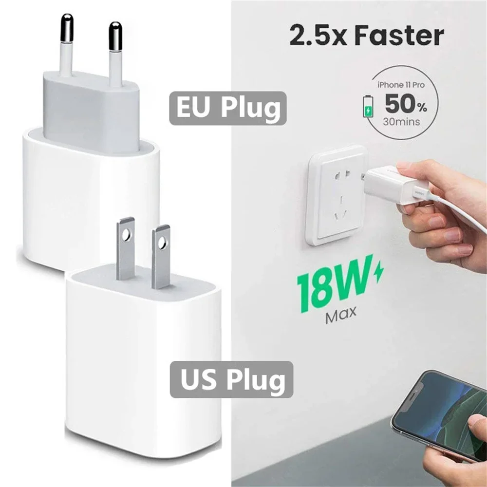الاتحاد الأوروبي/الولايات المتحدة التوصيل 1-2 قطعة PD 20 واط USB C شاحن سريع آيفون 16 15 14 13 12 برو ماكس زائد سامسونج الجدار مهايئ شاحن شاحن الهاتف