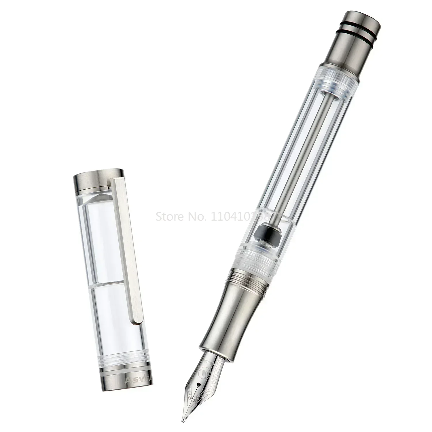 Asvine V200 Titanium Fountain Pen Vacuum Filling, Asvine / BOCK EF/F//B Nib Clear Transparent Acrylic Smooth Writing Pen