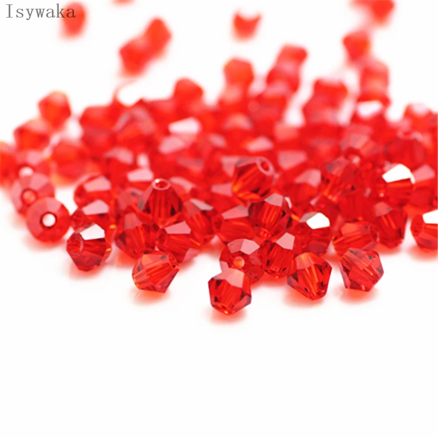 Isywaka Popular Sale Red Color 100pcs 3mm Bicone Austria Crystal Beads Glass Beads Loose Spacer Bead for DIY Jewelry Making