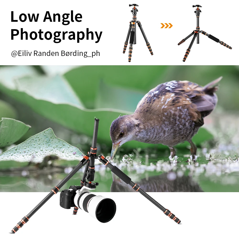 K&F Concept Lightweight Travel Tripod Carbon Fiber Tripod 8kg/17.6lbs Load Capacity 60\