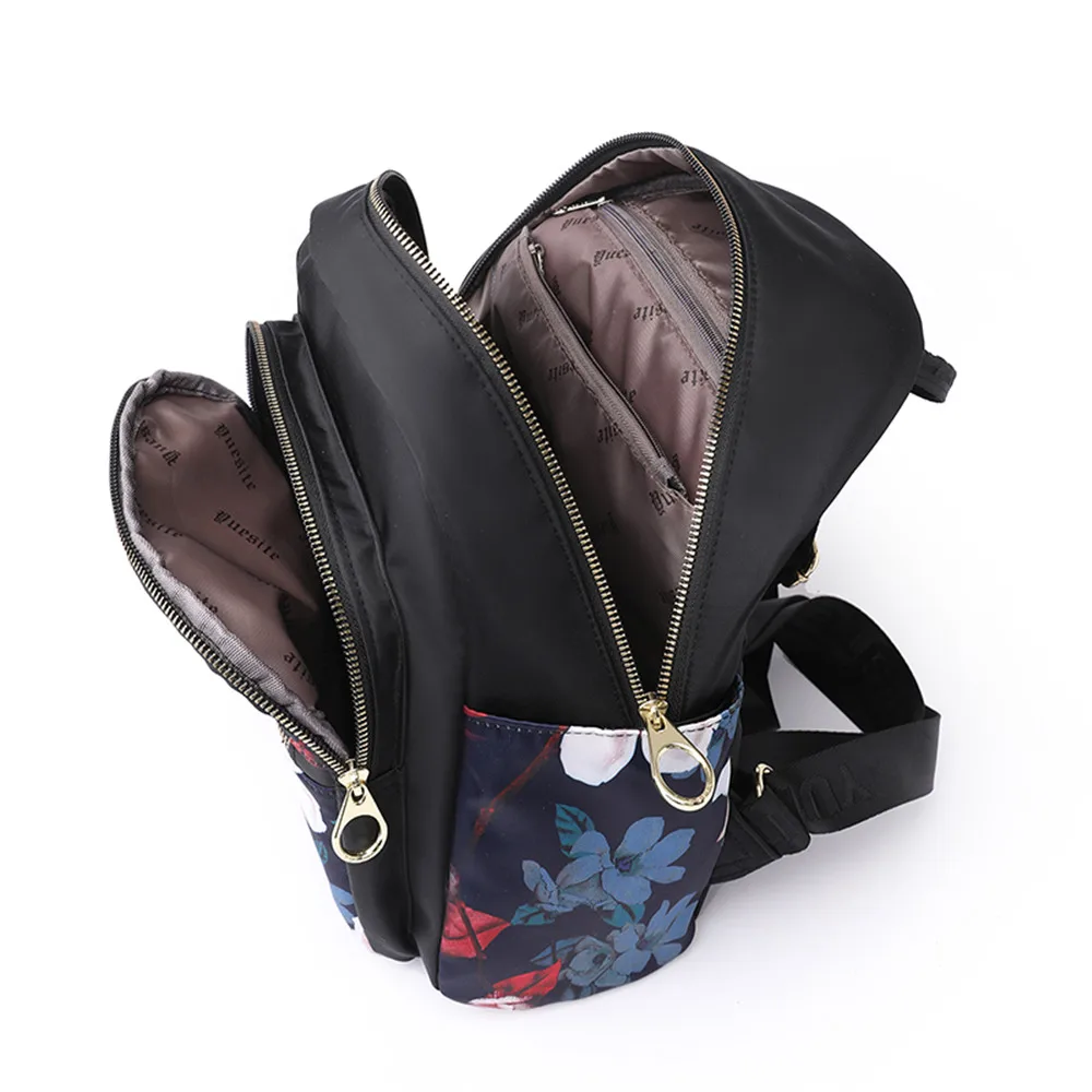 Female Fashion Lady Large Capacity Flower Print College Backpack Trendy Women Nylon Laptop School Bags Girls Travel Book Bag Sac