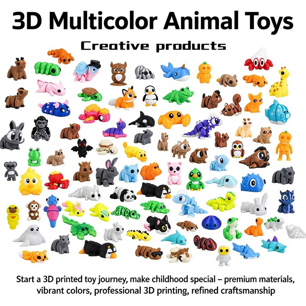 Wholesale 20Pcs 3D Printed Toys, Multi Joint Small Animals, Multi-color Movable Creative Ornaments Cute Figurine