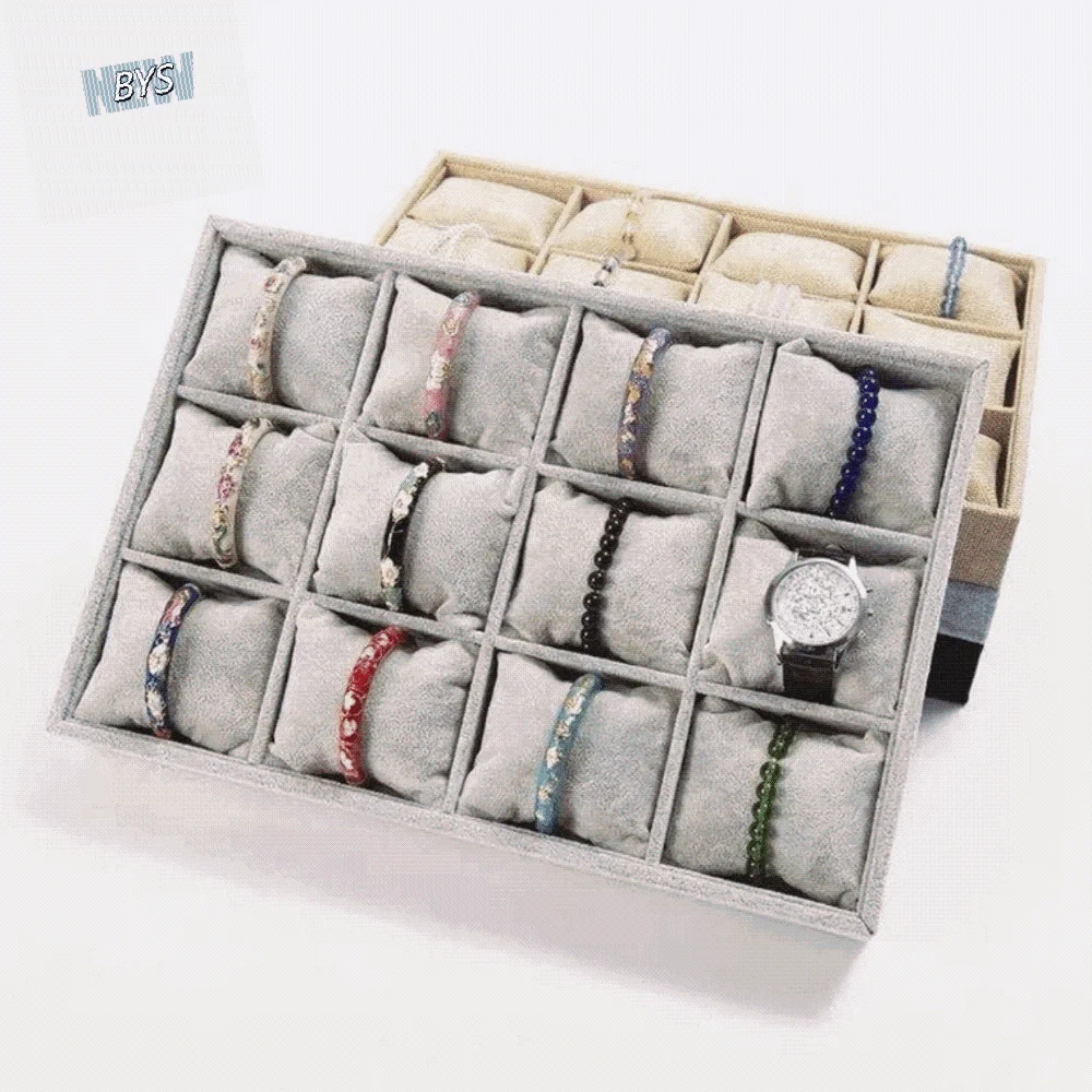 

Фланелевые подносы для демонстрации ювелирных изделий Бархатная поверхность Штабелируемый поднос для демонстрации браслетов Регулируемые 12 регулируемых отделений