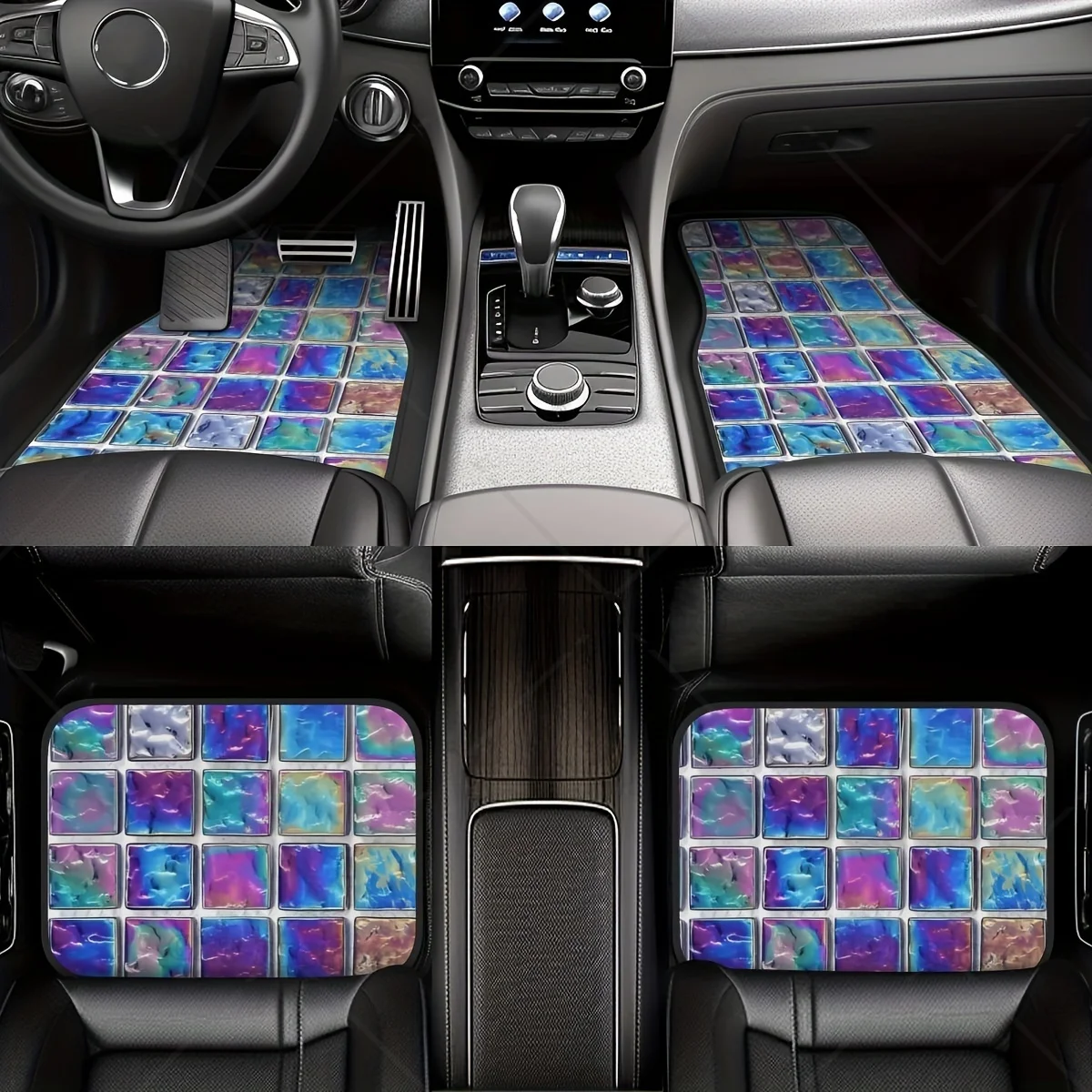 4pcs Colorful Brick Pattern Car Floor Mats - Fit, Non-Slip, Waterproof Easy to Clean Rubber Interior Accessories