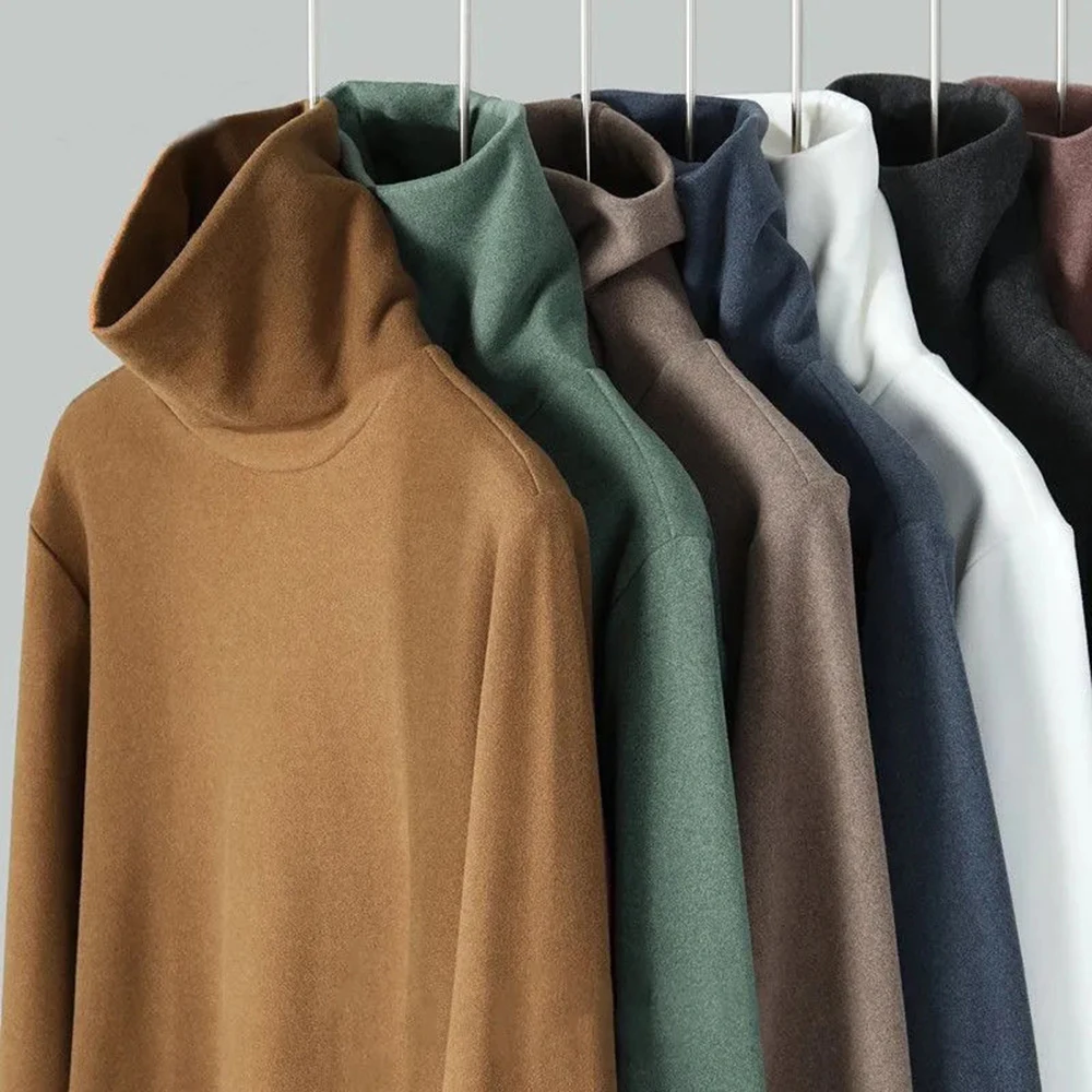 

Double-Sided Dralon Turtleneck Long Sleeve T-Shirt for Men Autumn Winter New Solid Color Casual Trendy Warm Base Layer Tops