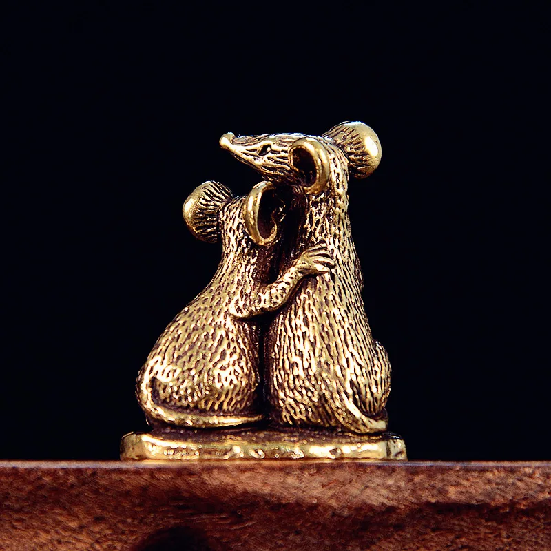 Antique Brass Couple Mouse Figurines Miniatures Desktop Ornament Rat Small Statue Living Room Home Decoration Crafts Accessories
