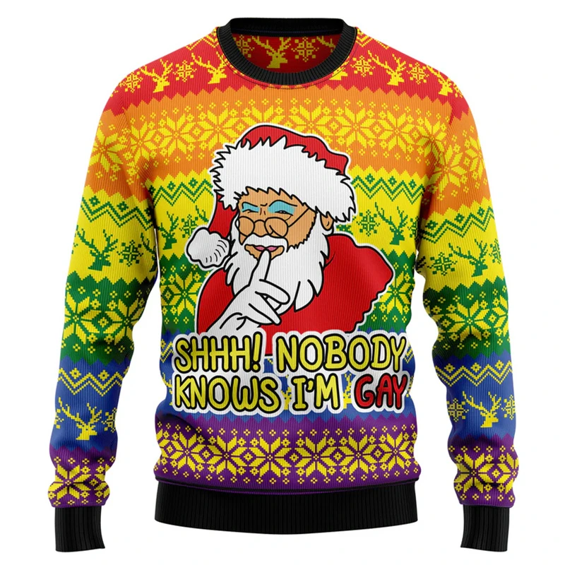 LGBT Pattern Ugly Christmas Sweater For Men Tops 3D Printed Gay Pride Hoodies New Year Holiday Merry Christmas Sweatshirts