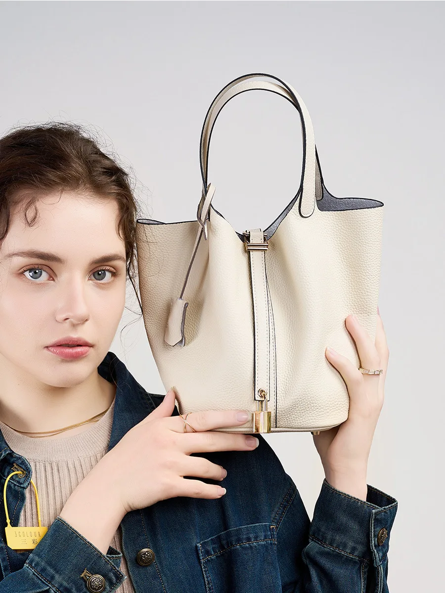 

Bag 2025 new water bucket bag, vegetable basket, women's bag, leather handbag, mommy bag, bride's wedding bag, high-end feeling