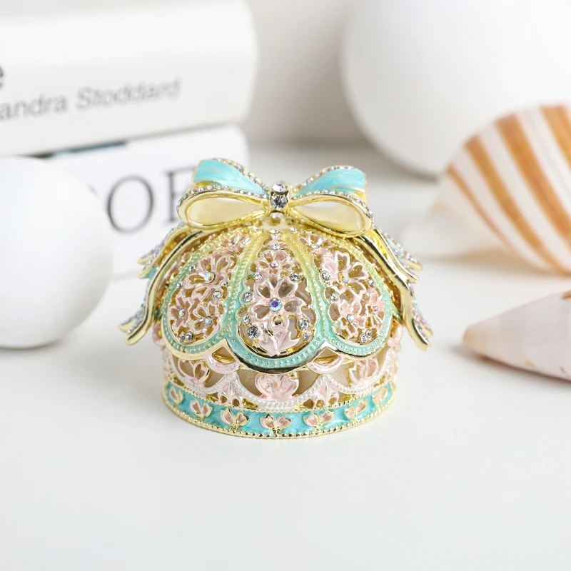 European enamel bow crown proposal ring box ornament