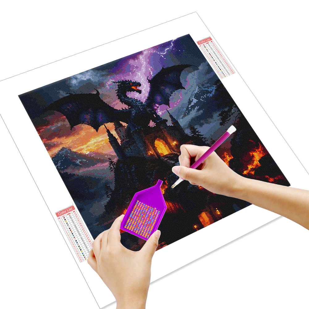 Huacan 5D DIY Diamond Painting Dragon Castle Diamond Mosaic Animal Landsacape New 2025 Decorative Paintings