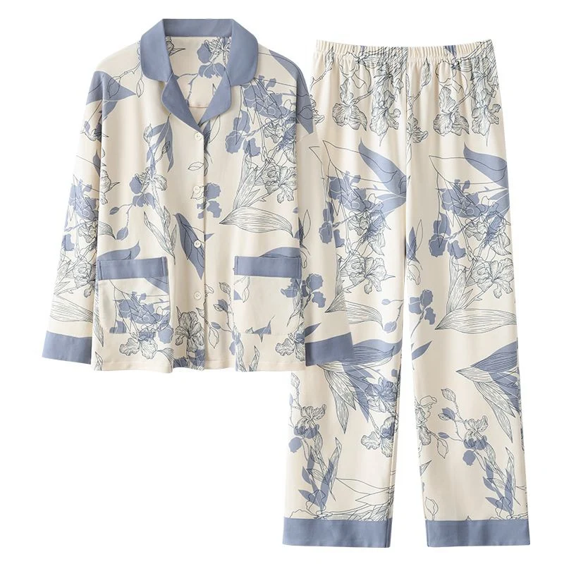

2025 Spring Long Sleeve Cotton Print Pajama Sets for Women Korean Loose Sleepwear Suit Pyjama Homewear Pijama Mujer Home Clothes
