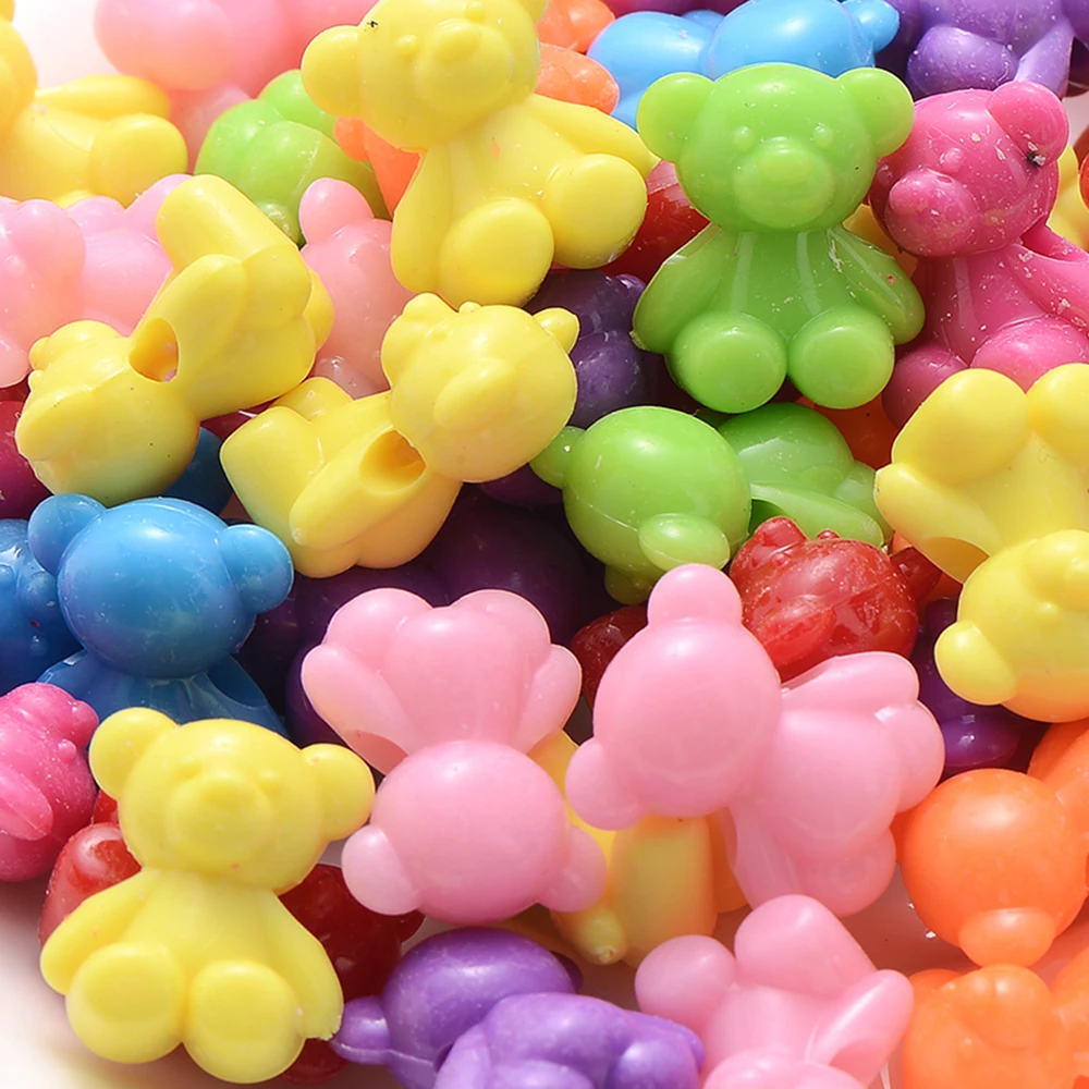 30pcs/Lot Mix Color Cute Bear Shape Acrylic Beads 18x15.5mm Loose Spacer Beads For Jewelry Making Accessories DIY Ornament